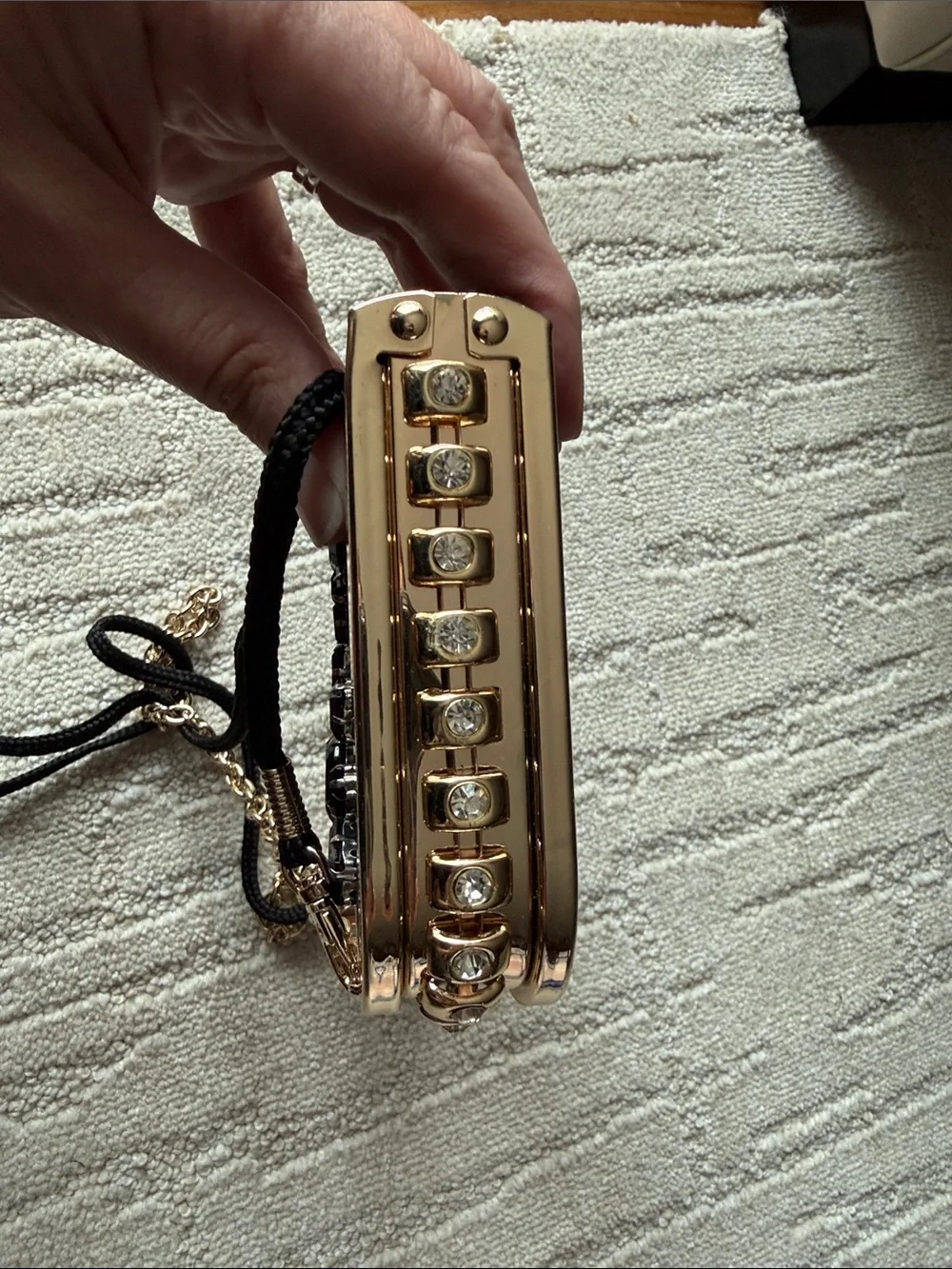 Kate Landry Black Jeweled Chain-Handle Evening Clutch